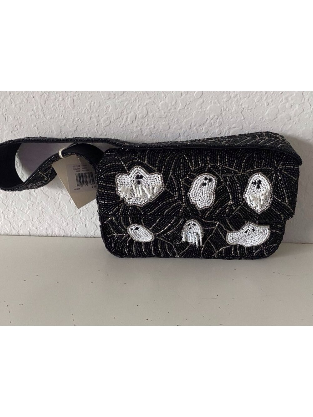 Sol & Mer Halloween Ghost Beaded Shoulder Bag Purse Black White VIRAL NEW